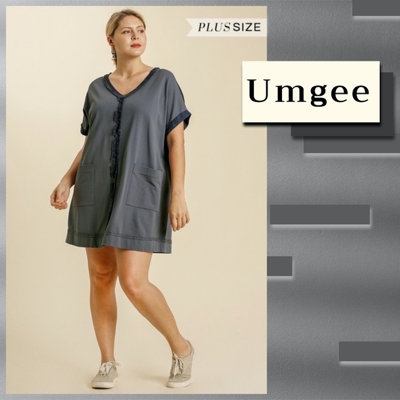 Umgee Dresses & Skirts - Umgee French Terry Distressed Panel Dress Pocketed